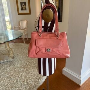 Coach Penelope Pebbled Leather Coral Carryall Handbag Shoulder Bag Purse F19044
